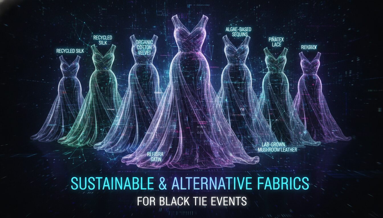 Visual guide to Sustainable and Alternative Fabrics for Black Tie Event Dresses
