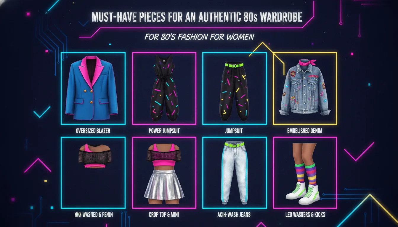 Visual guide to Must-Have Pieces for an Authentic 80s Wardrobe