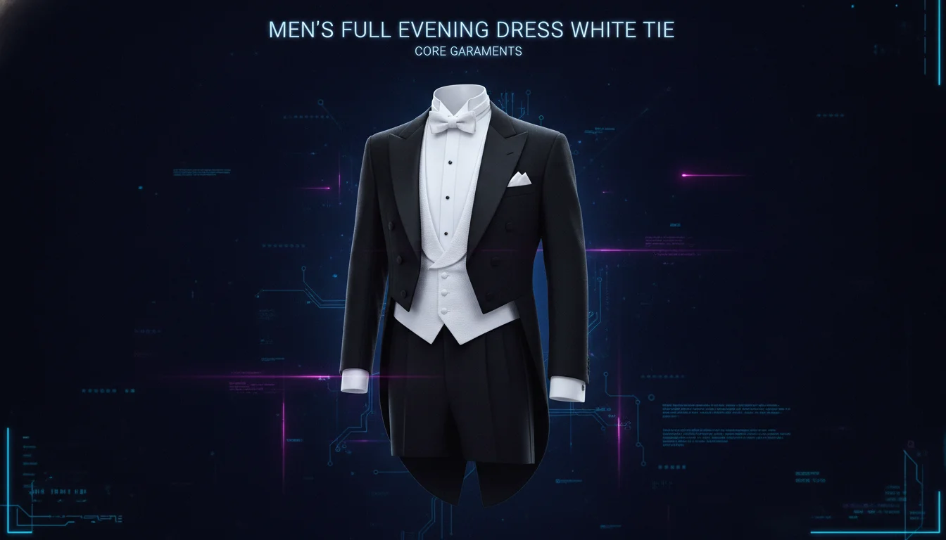 Men's Full Evening Dress White Tie: Core Garments — illustrated overview